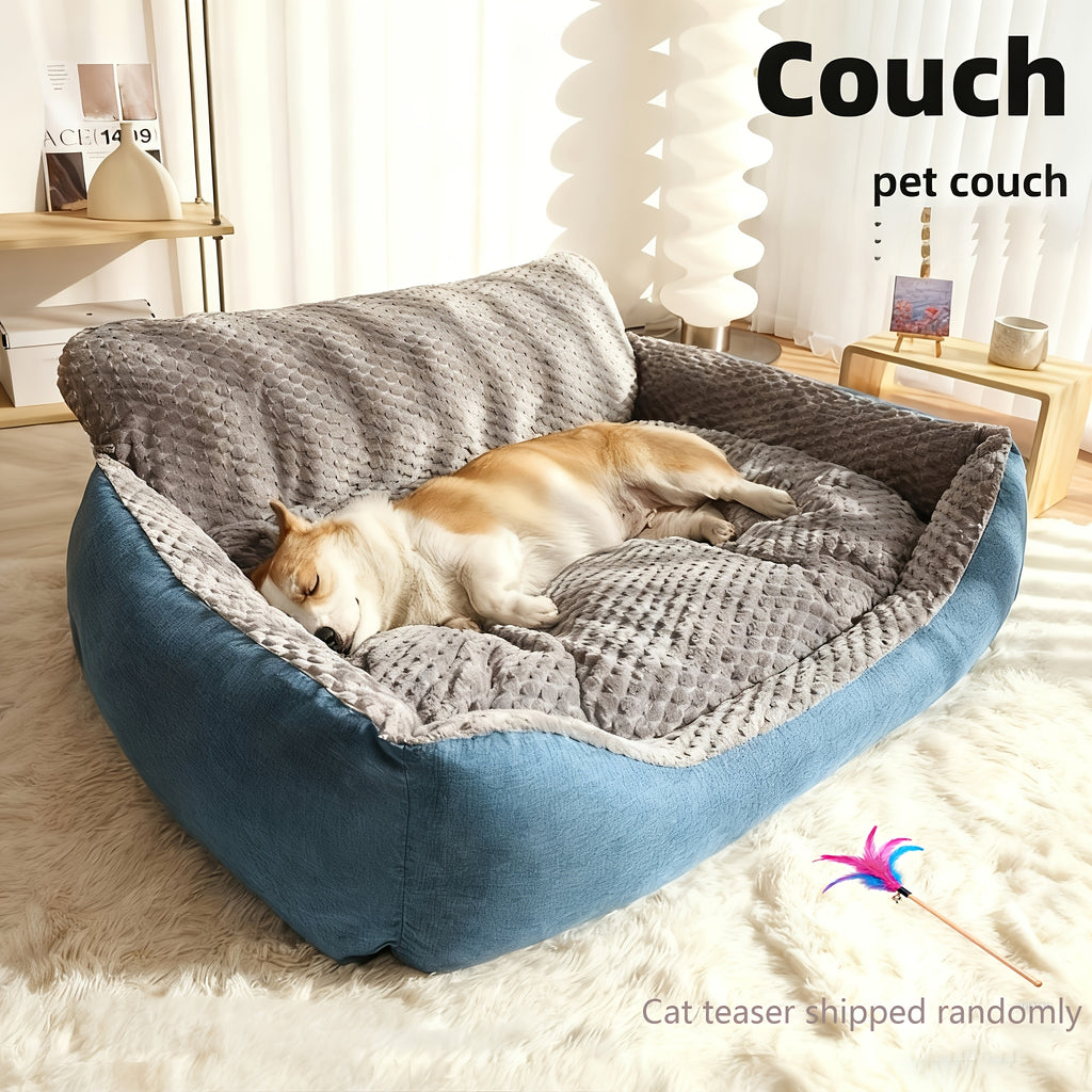 Washable Plush Pet Sofa Bed with High Back - Grey Blue, S