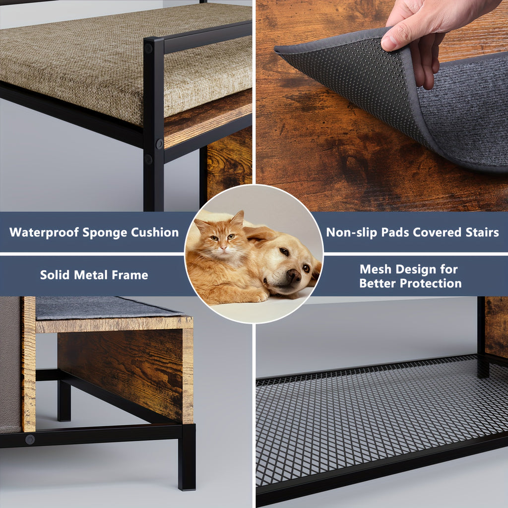 Pet Bunk Bed with Stairs and Storage - Coffee
