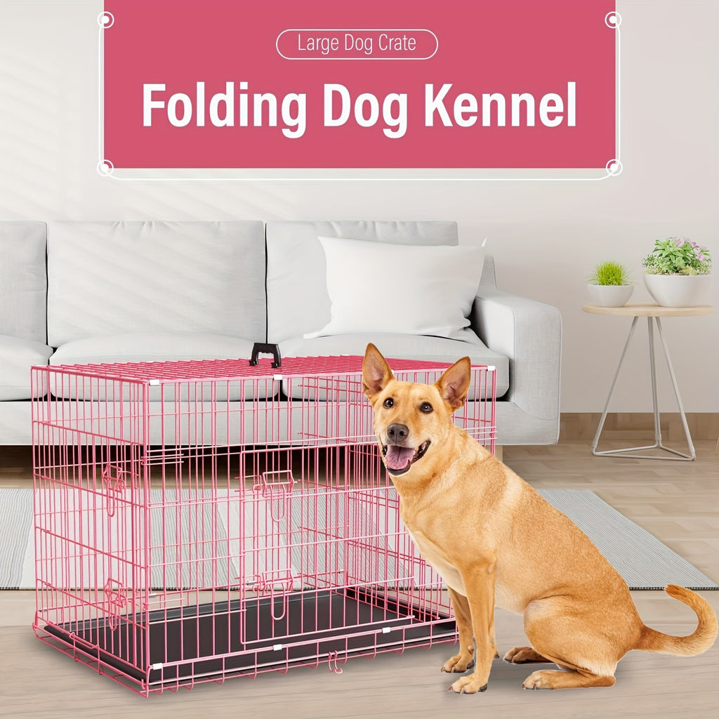42/48 in Folding Double-Door Dog Crate - pink, 42.0"L x 27.0"W x 28.5"H