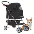 Foldable 4-Wheel Pet Stroller with Storage - Blue