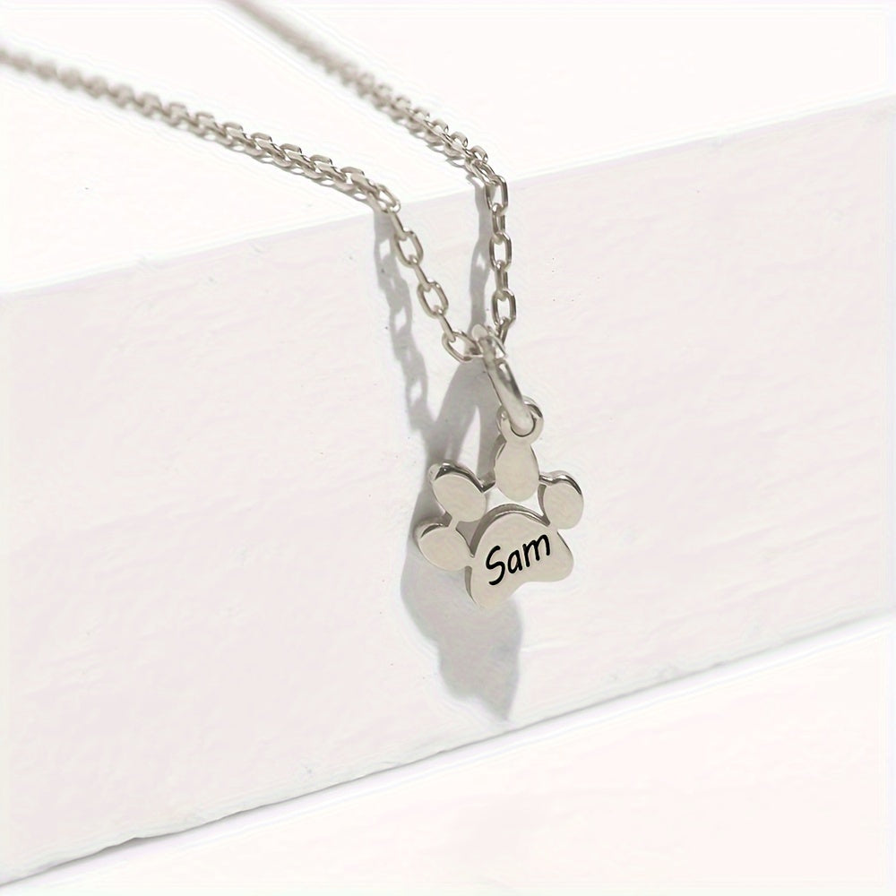 Personalized Paw Print Name Necklace - Silvery