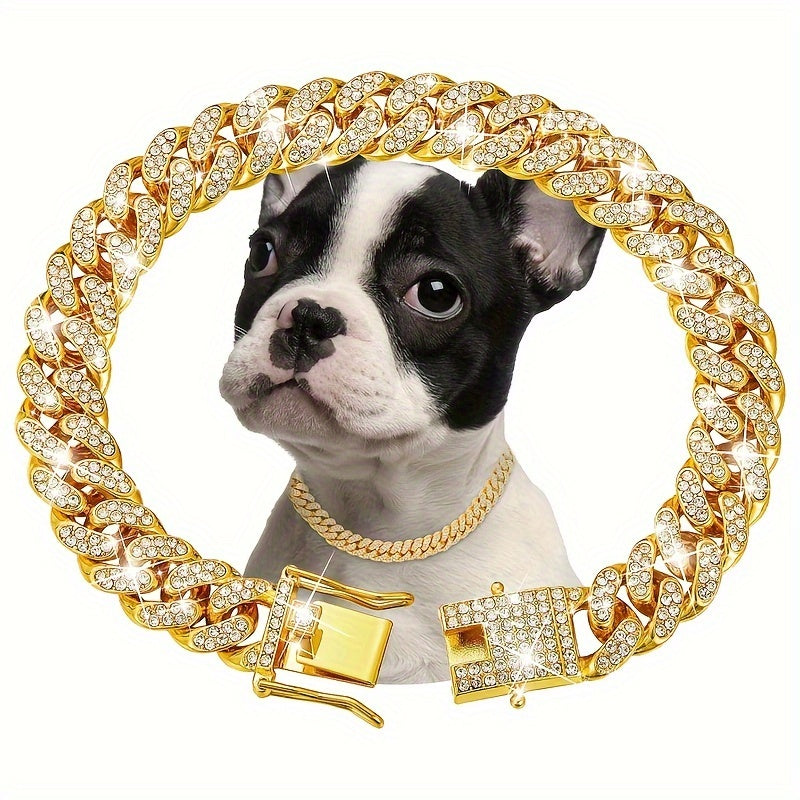 13 mm Faux Diamond Cuban Chain Pet Collar - White, XXL