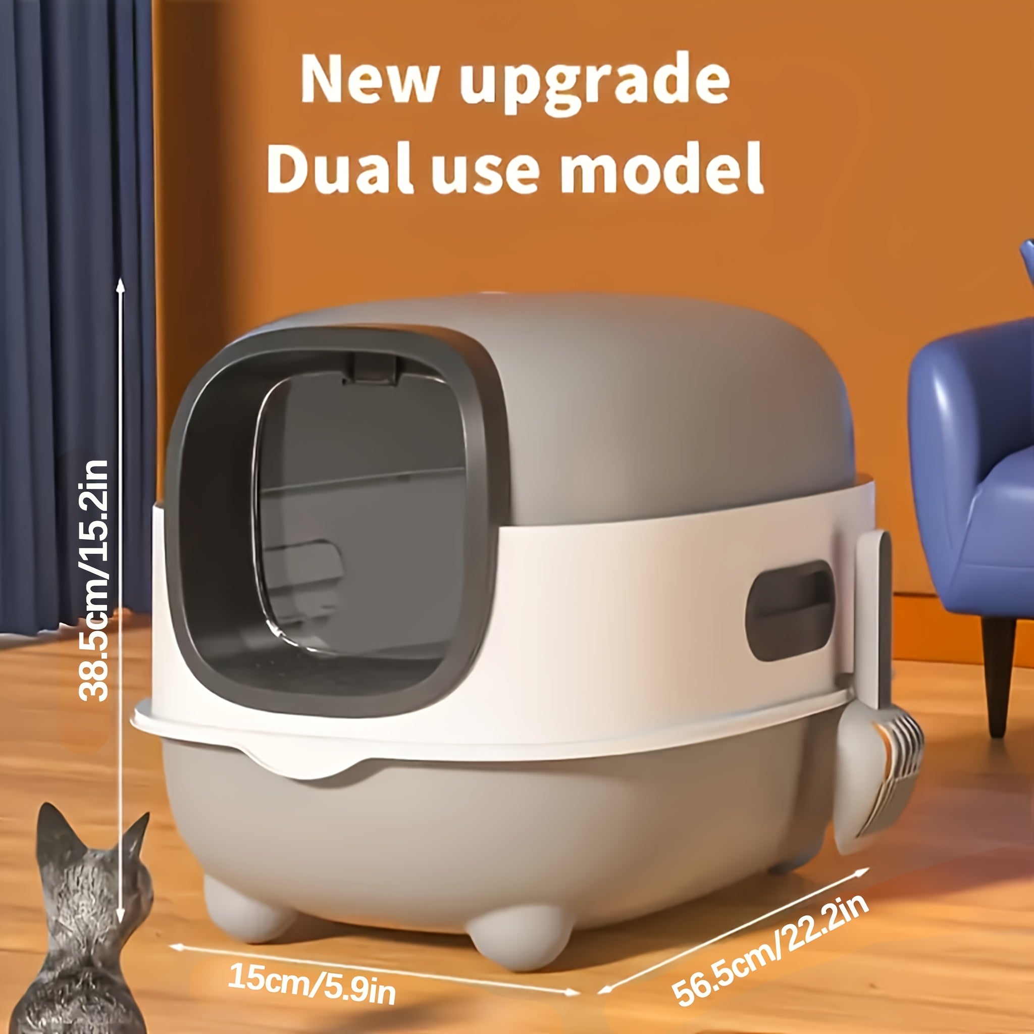 Enclosed Cat Litter Box with Scoop - Blue
