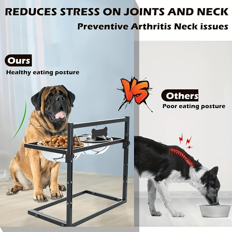 Adjustable Elevated Dog Bowl Stand with 2 Bowls