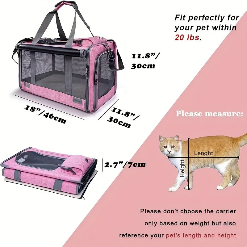 Foldable Soft-Sided Pet Travel Carrier - pink color
