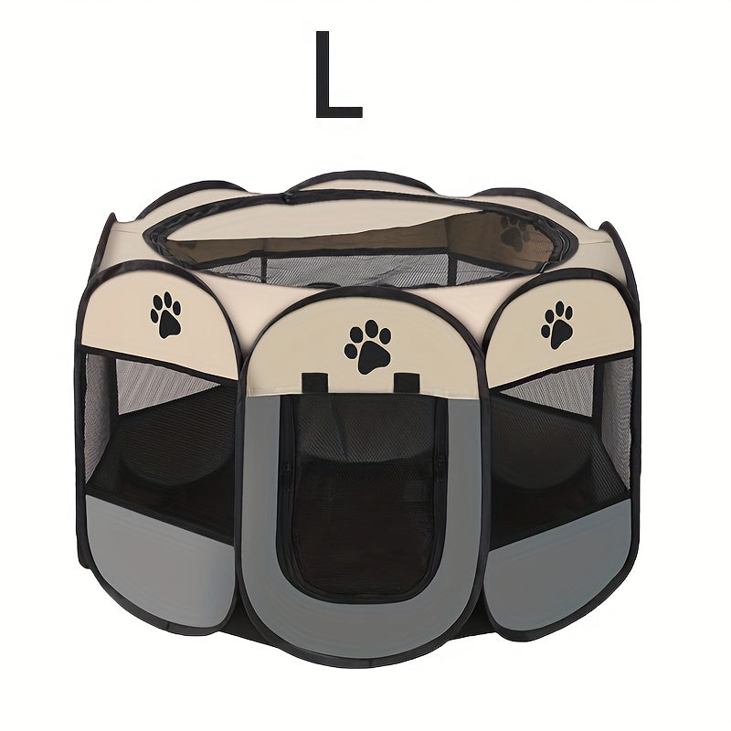 Foldable Octagonal Oxford Pet Playpen - Beige+Gray, L(46" x 46" x 24")