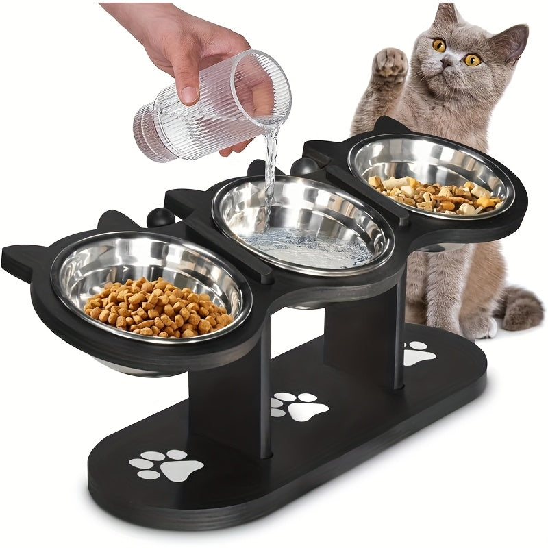 15° Tilted Elevated Pet Bowl Stand - Upgraded and widened - 3-bowl black