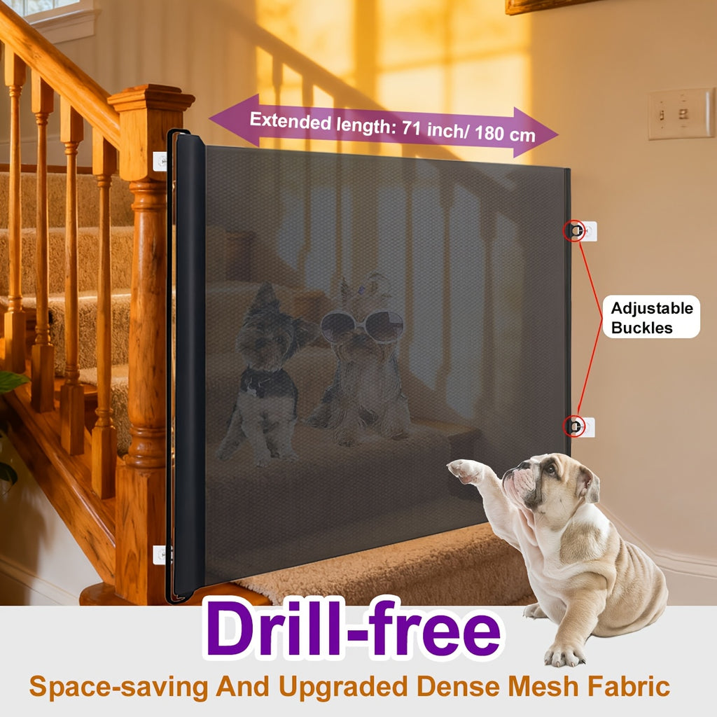 Drill-Free Retractable Mesh Pet Gate - Black