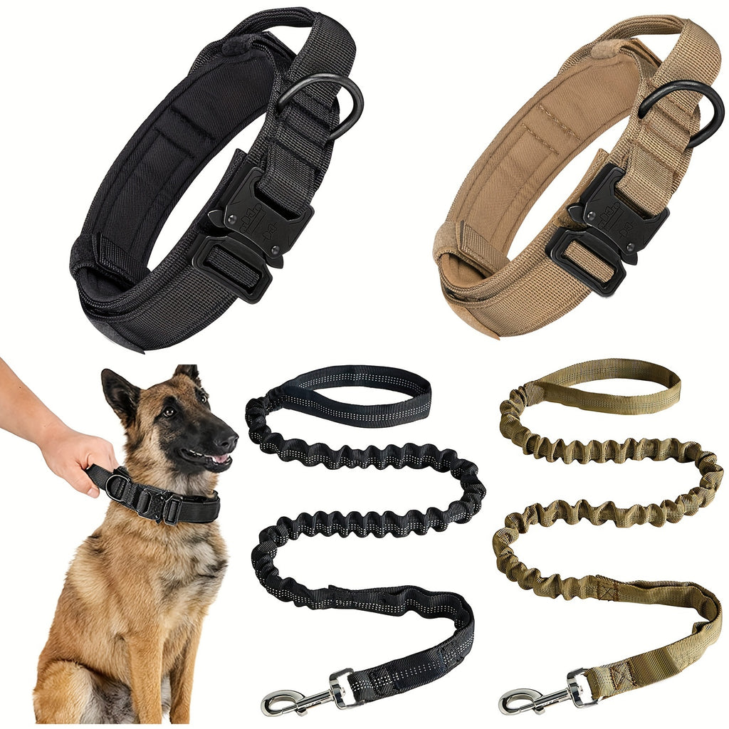 Heavy-Duty Tactical Dog Collar and Leash Set - Black, M