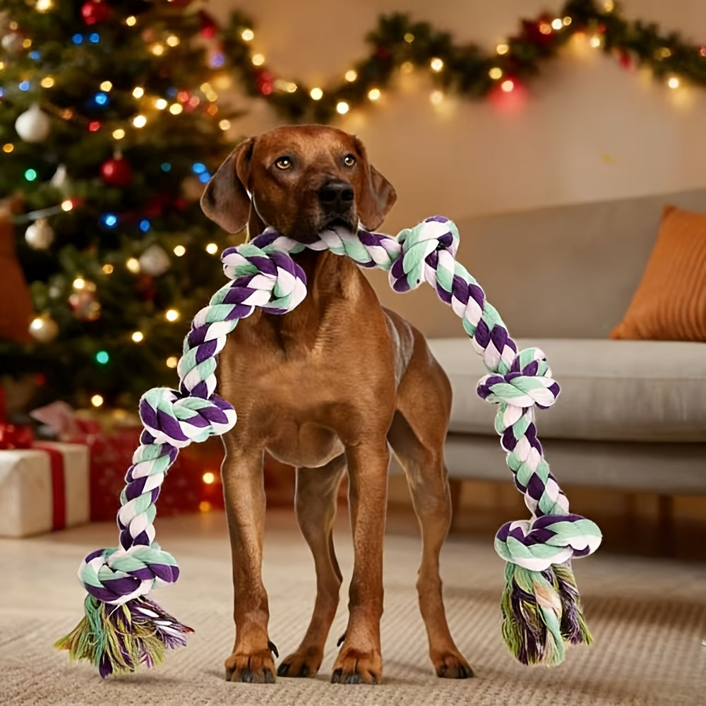6-Section Heavy-Duty Dog Tug Chew Toy - Purple, Light green, White