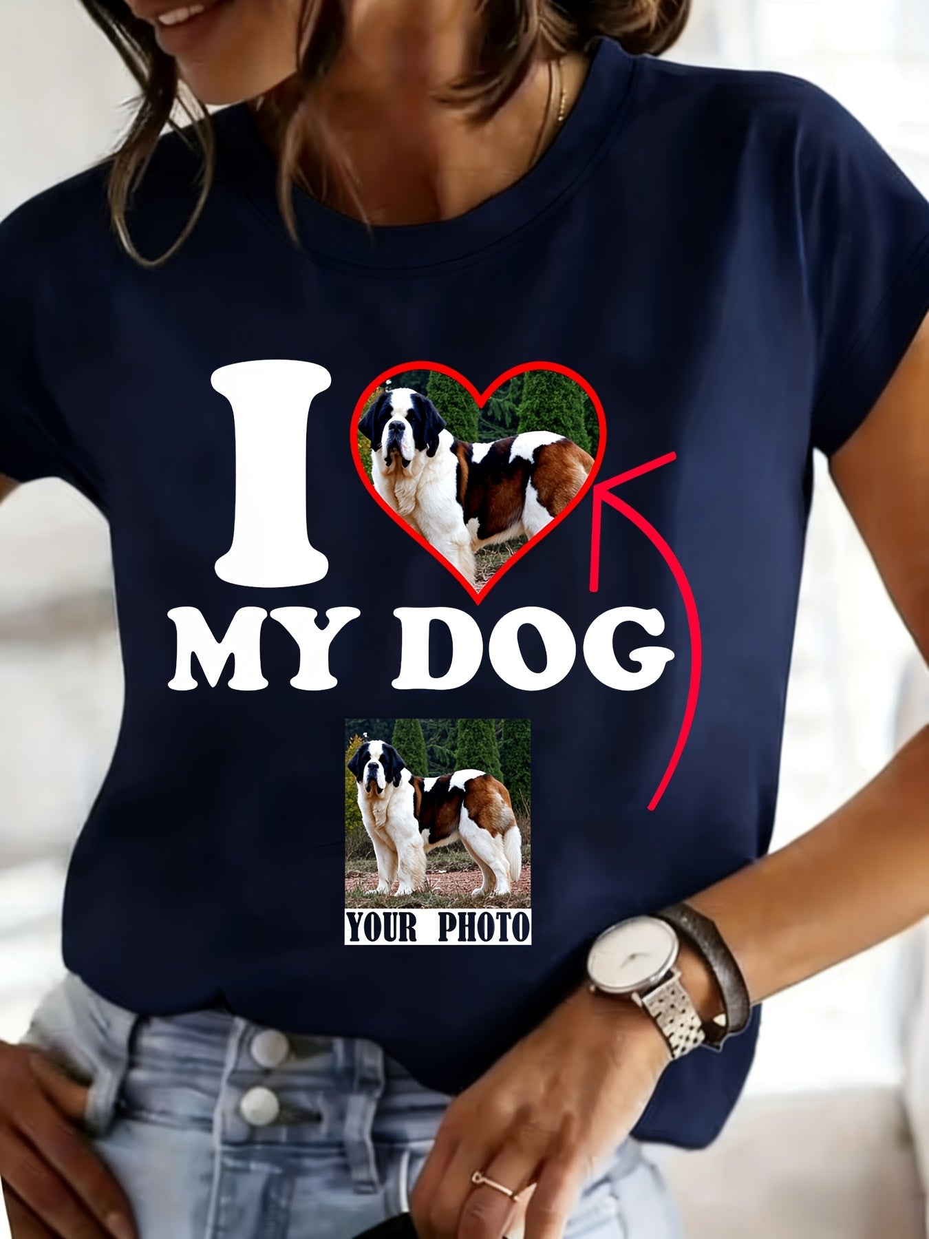 Women's Colorful Personalized Pet Photo T-Shirt - Grey, M