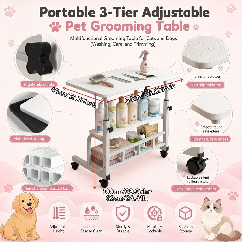 Pet Grooming Station and Tool Organizer - #Wood#Grain#Black#, Three-layer cosmetic trolley [American light luxury pet beauty