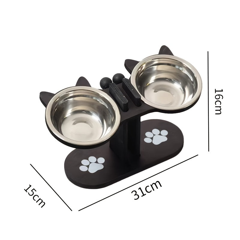 15° Tilted Elevated Pet Bowl Stand - Upgraded and widened - 2-bowl black