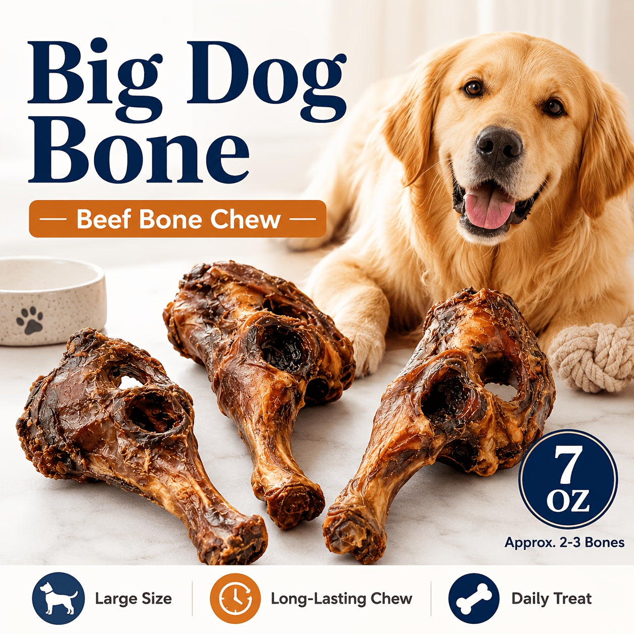 Large Beef Bone Dog Chew Treats - Medium beef bone*2