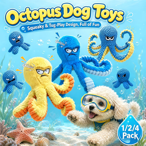 1/2/4-Pack Squeaky Octopus Dog Toy - Blue Octopus-2pcak