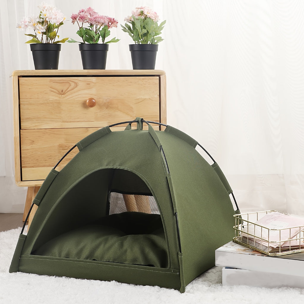 Soft Pet Tent Bed for Cats and Dogs - Army Green, M：15.75*15.75inch