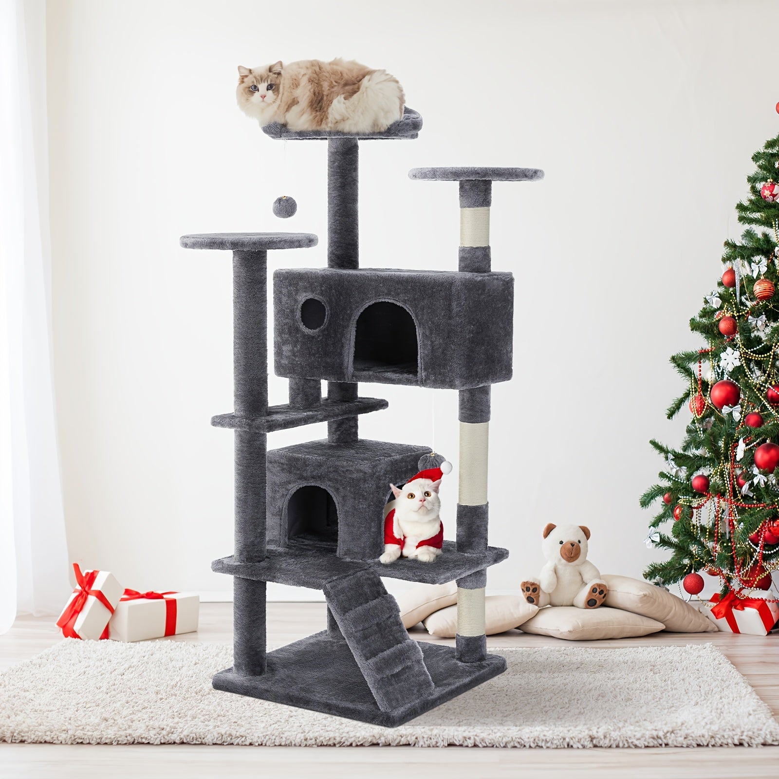 54 in Cat Tree Tower with Condo & Ladder - Beige