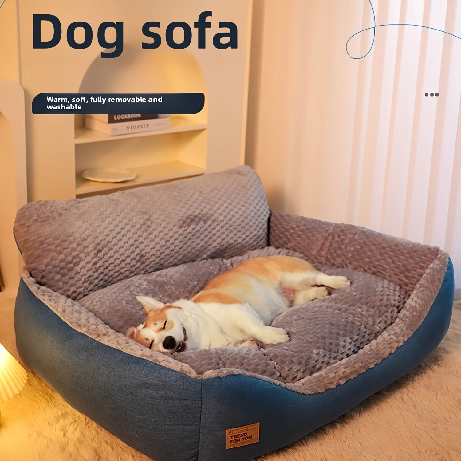Washable Plush Pet Sofa Bed with High Back