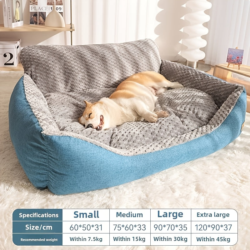 Washable Plush Pet Sofa Bed with High Back - Grey Blue, M
