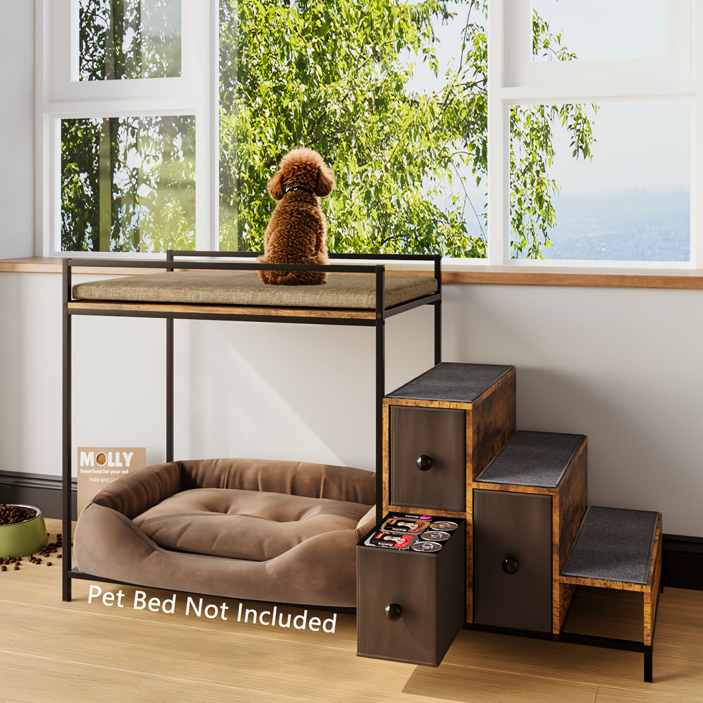 Pet Bunk Bed with Stairs and Storage - Black