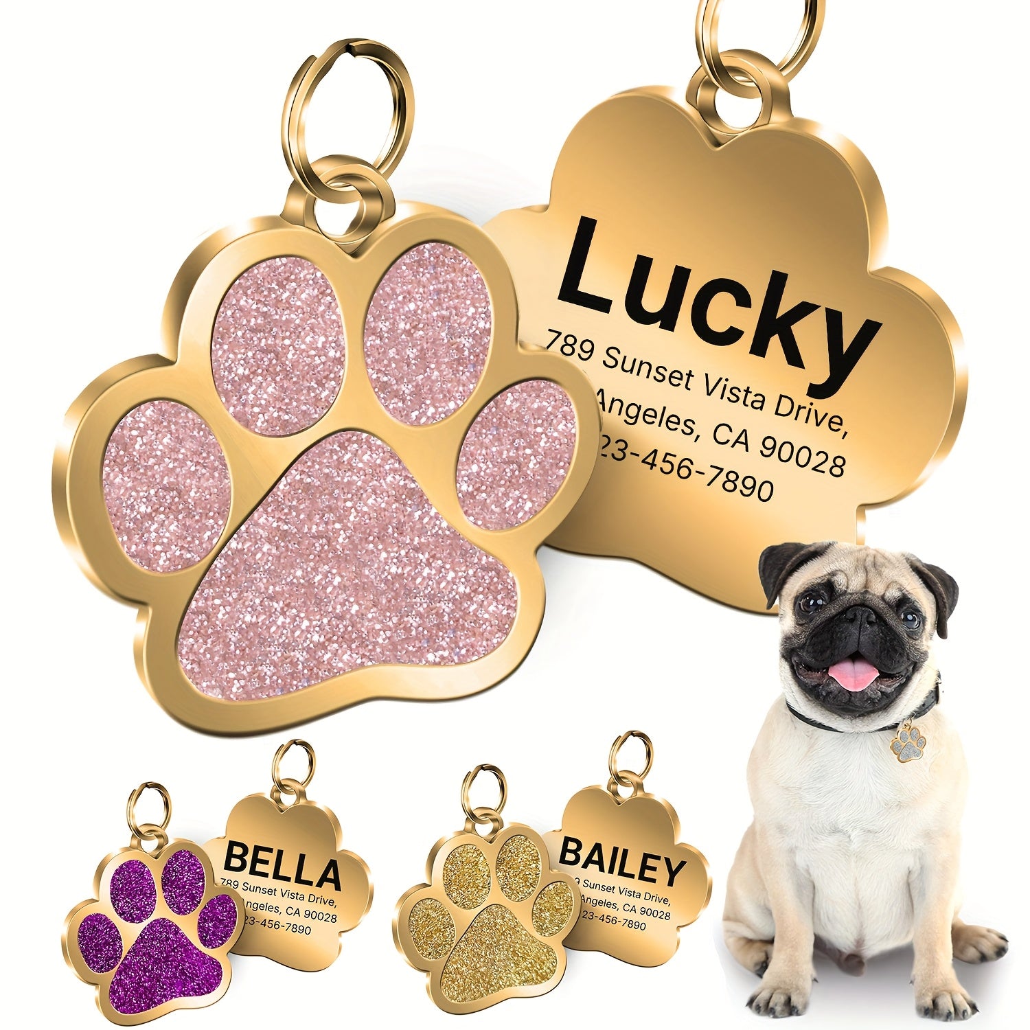 Personalized Paw-Shaped Pet ID Tag - Purple, One size (1.18*1.18inch)