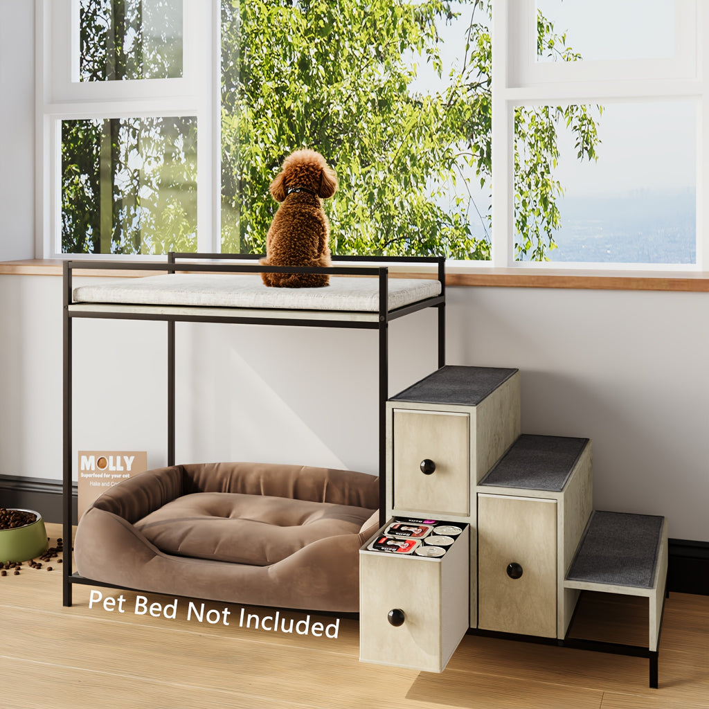 Pet Bunk Bed with Stairs and Storage