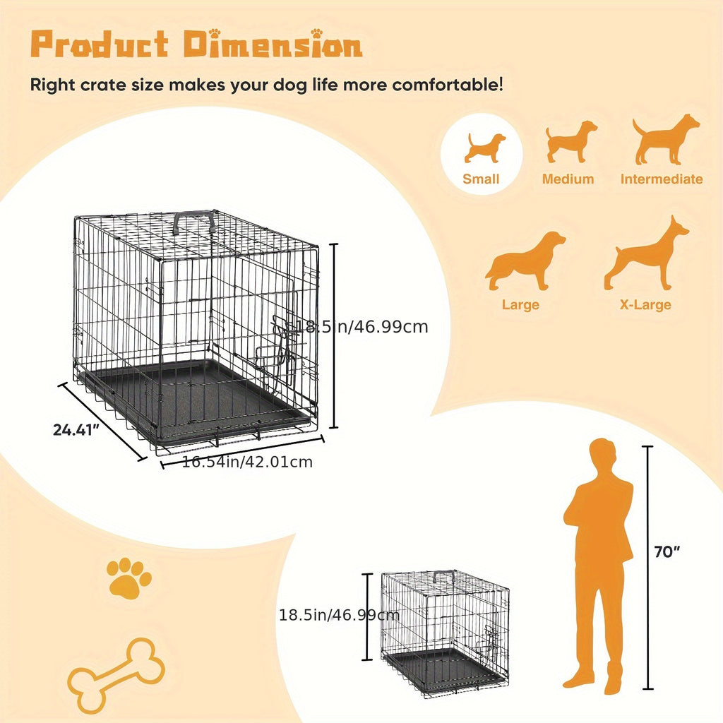 Folding Double-Door Wire Dog Crate with Divider - 24.41"L X 16.54"W X 18.5"H