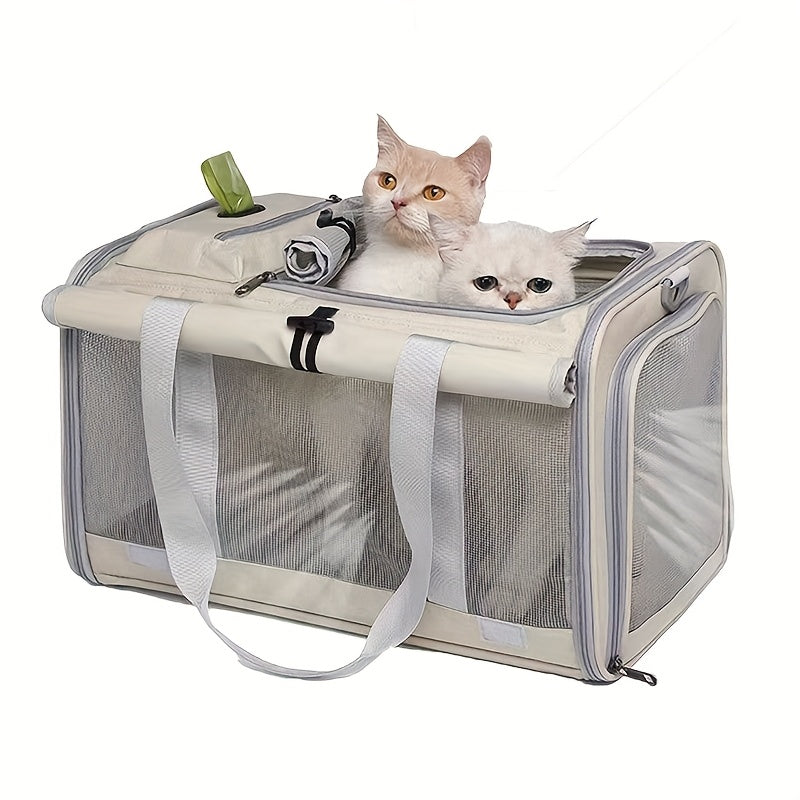 Foldable Soft-Sided Pet Travel Carrier - 1 blue bag +1 collar +1 tether