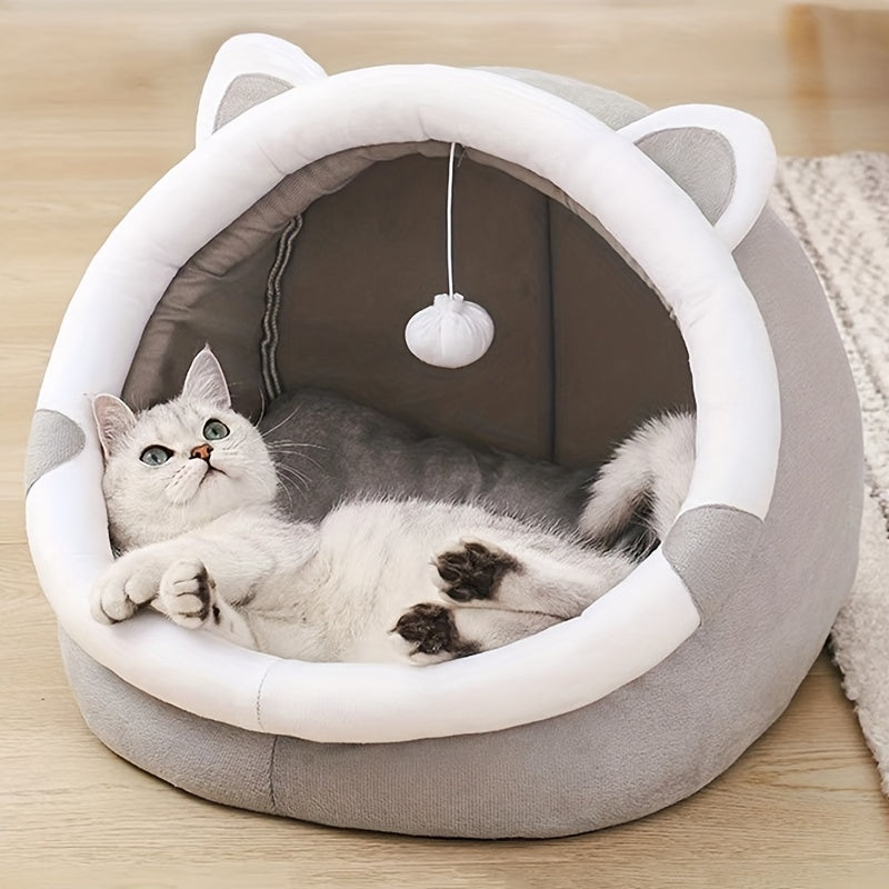 Memory Foam Cat Cave Bed with Entrance Tunnel