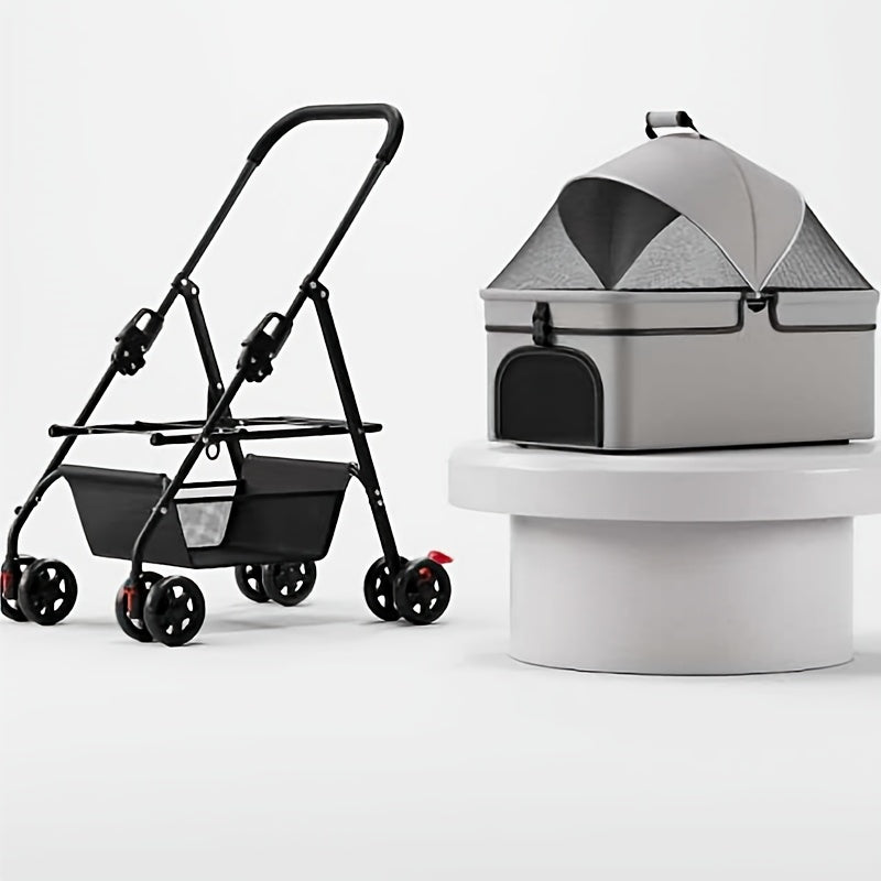 3-in-1 Foldable Luxury Pet Stroller - Gray
