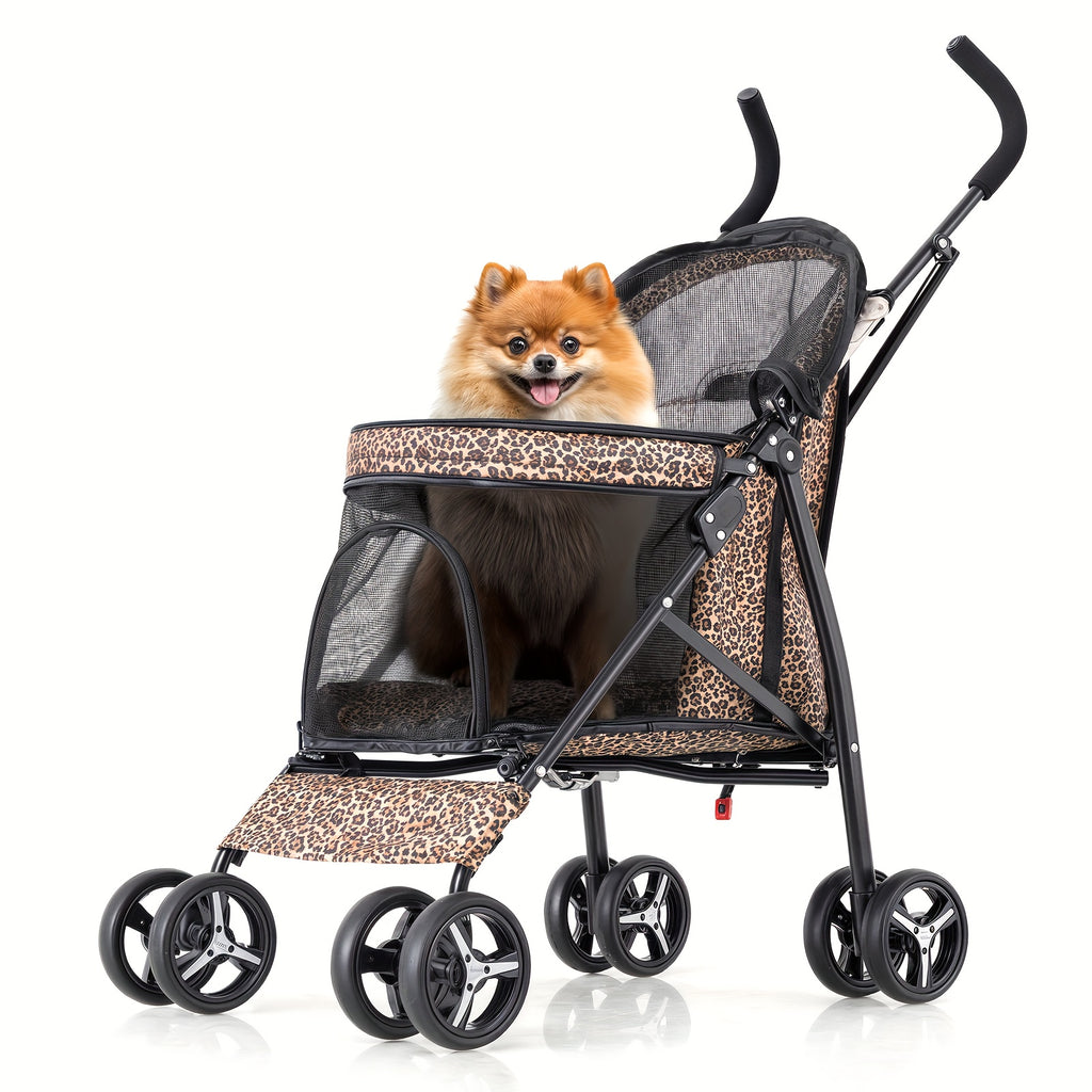 Foldable Pet Stroller for Pets up to 22 lb - Purple with White Polka Dots