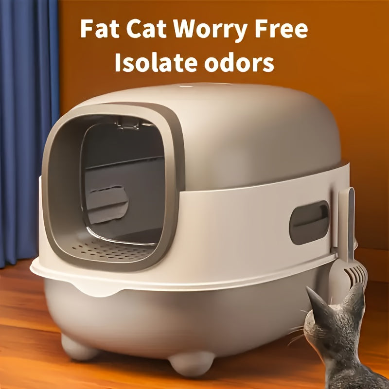 Enclosed Cat Litter Box with Scoop - Gray