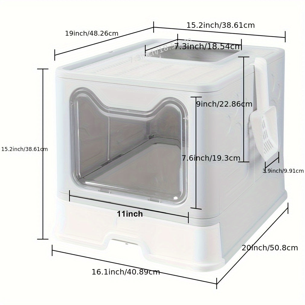 Foldable Cat Litter Box with Tray and Scoop - Pink