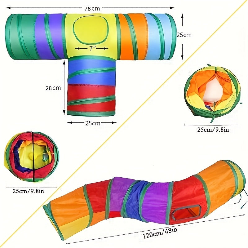 3-Way Foldable Cat Tunnel with Peek Holes - 1pc-S Shape Cat Tunnel with 2