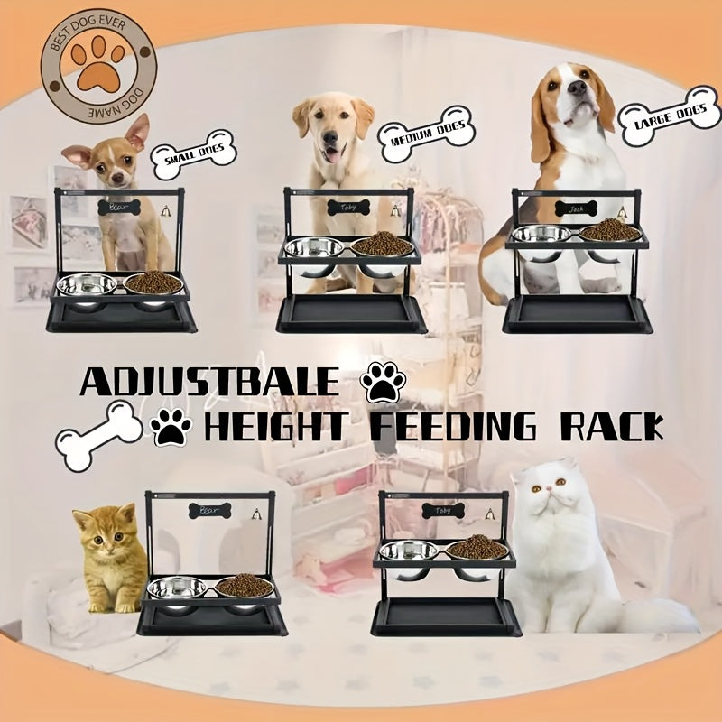 Adjustable Elevated Dog Bowl Stand with 2 Bowls