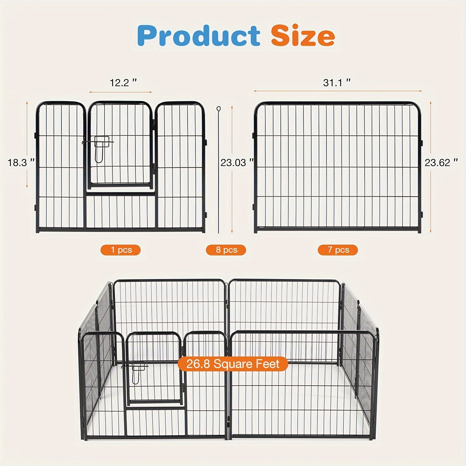8/16-Panel Heavy-Duty Pet Playpen - 16 Panels, Twenty Four''