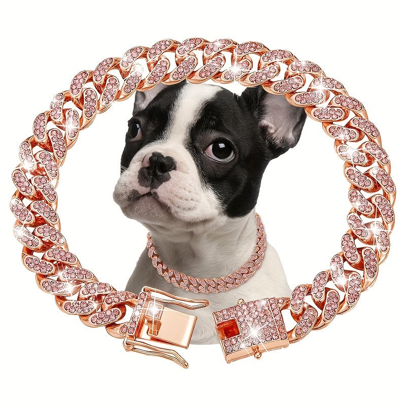 13 mm Faux Diamond Cuban Chain Pet Collar - White, S