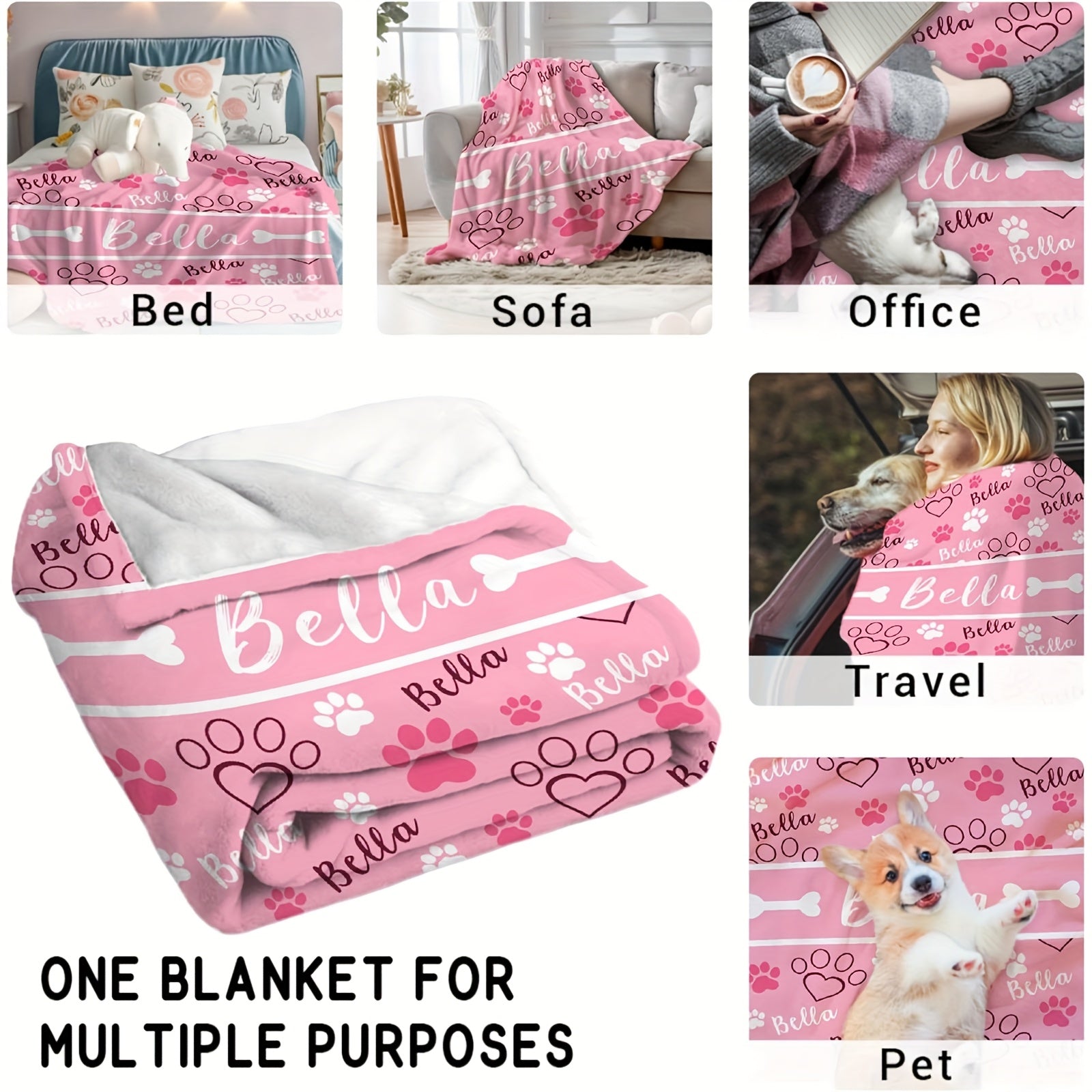 Personalized Dog Name & Number Blanket - 03, 30x40in