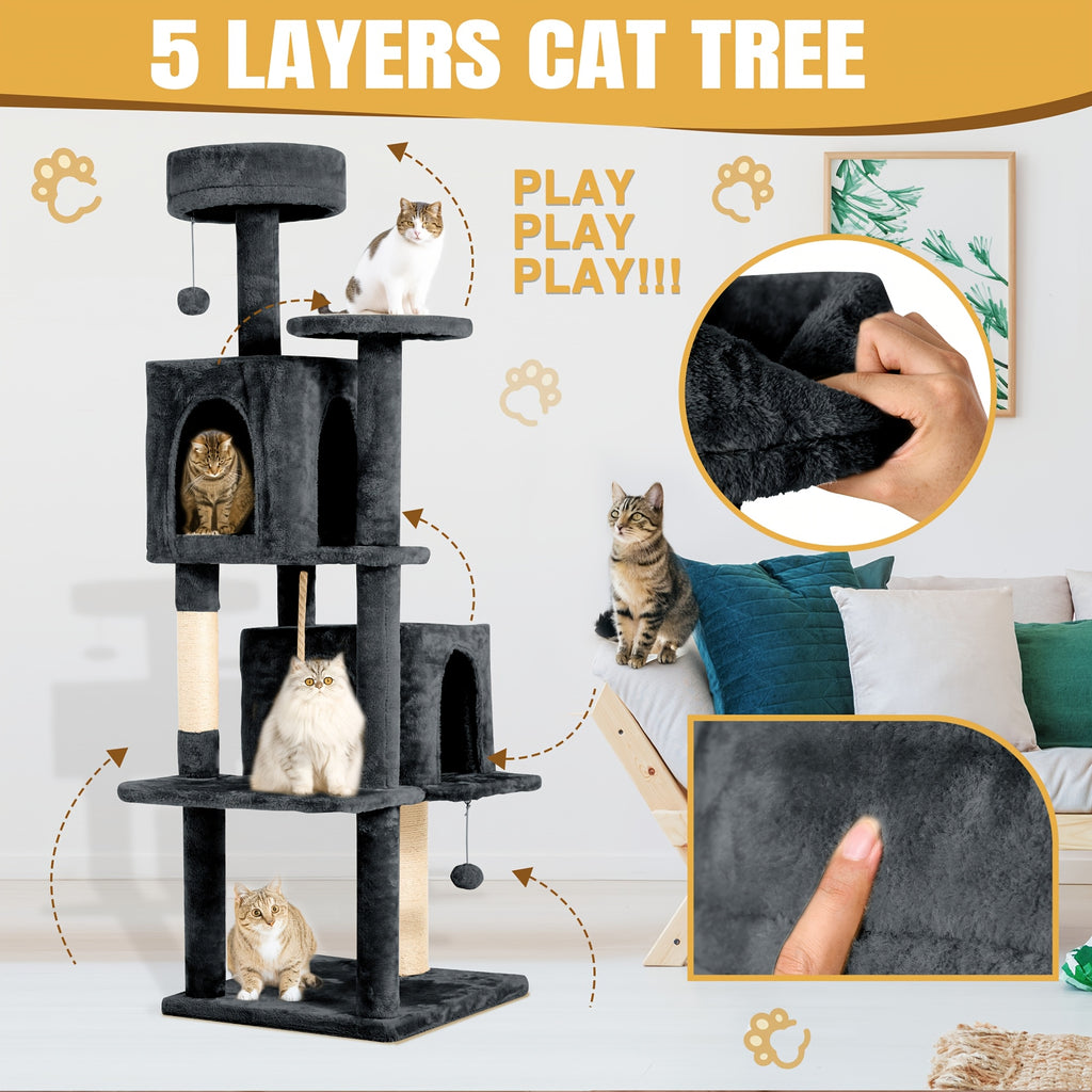 59 in Cat Tree Tower with Plush Perch - 55 inches Green