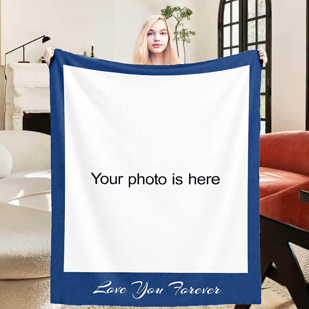 Personalized Photo Flannel Blanket - Navy Blue, 40"W * 50"L(103CM*129CM)